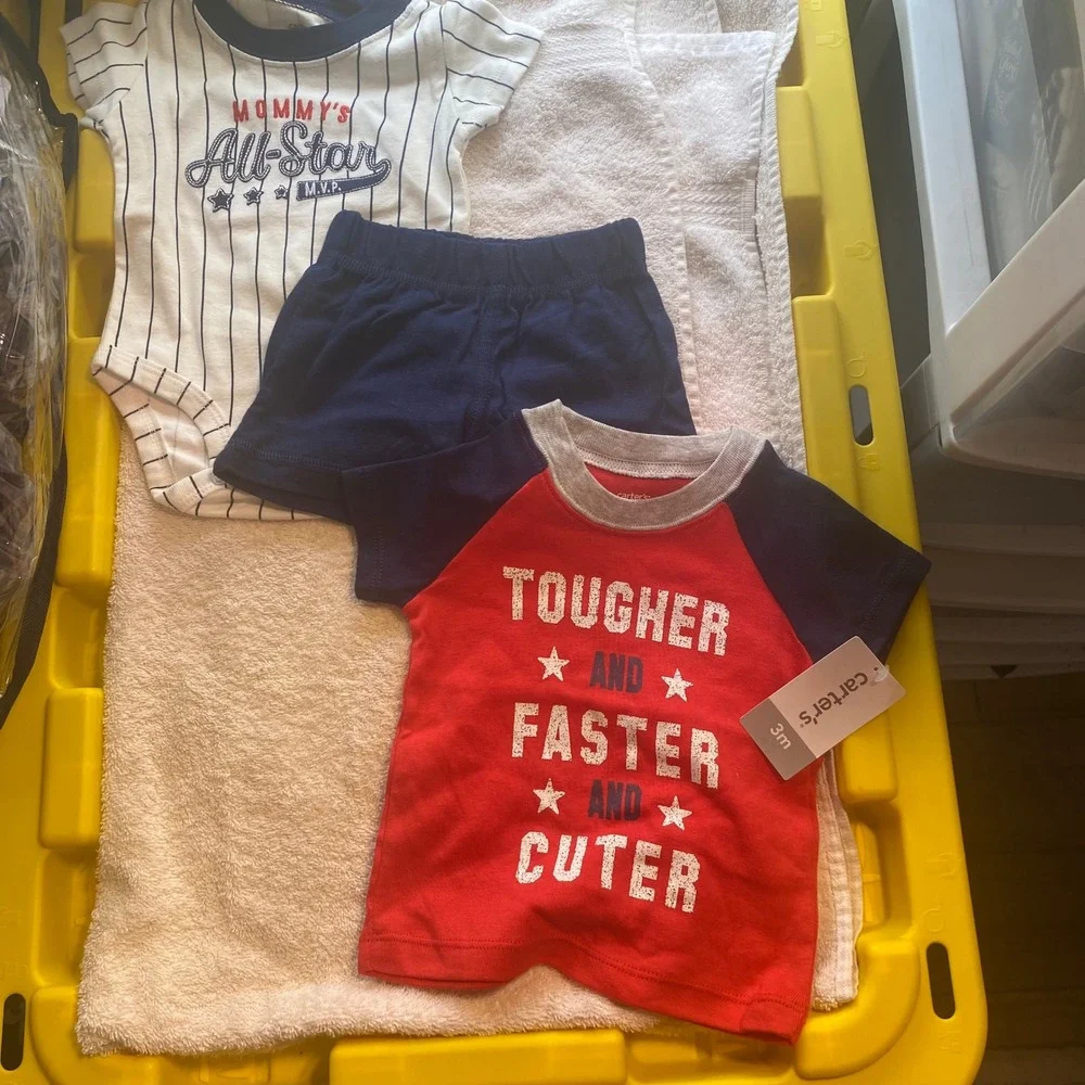 Carters Baby Boys 3 Piece All Star Set Red Navy Blue Baseball Outfit 3M‎ NWT